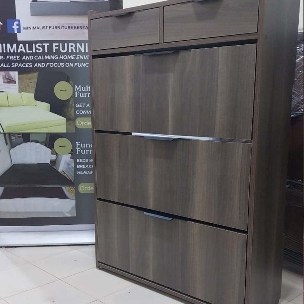 24-Pair Bucket Flip Shoe Rack – Capital D with 2 Drawers